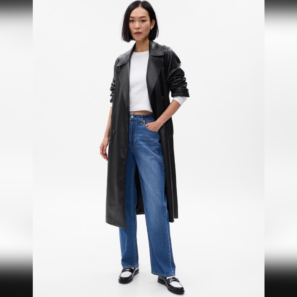 Vegan Leather Trench Coat Sz XS fits like M